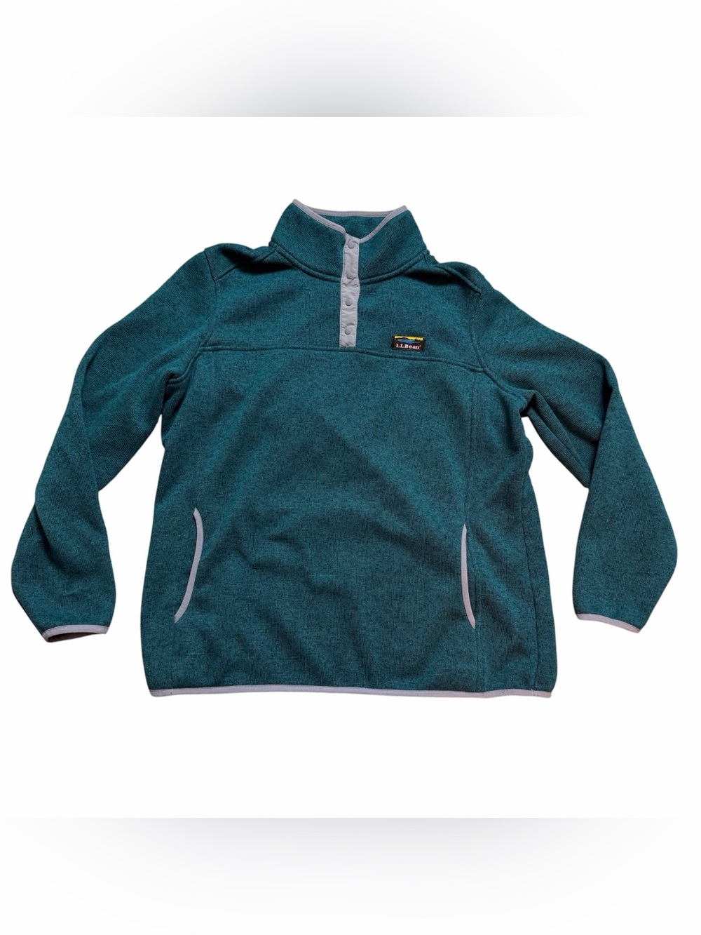 LL Bean Womens Green Sweater Fleece 1/4 Snap Pullover Jacket- Size XL Regular
